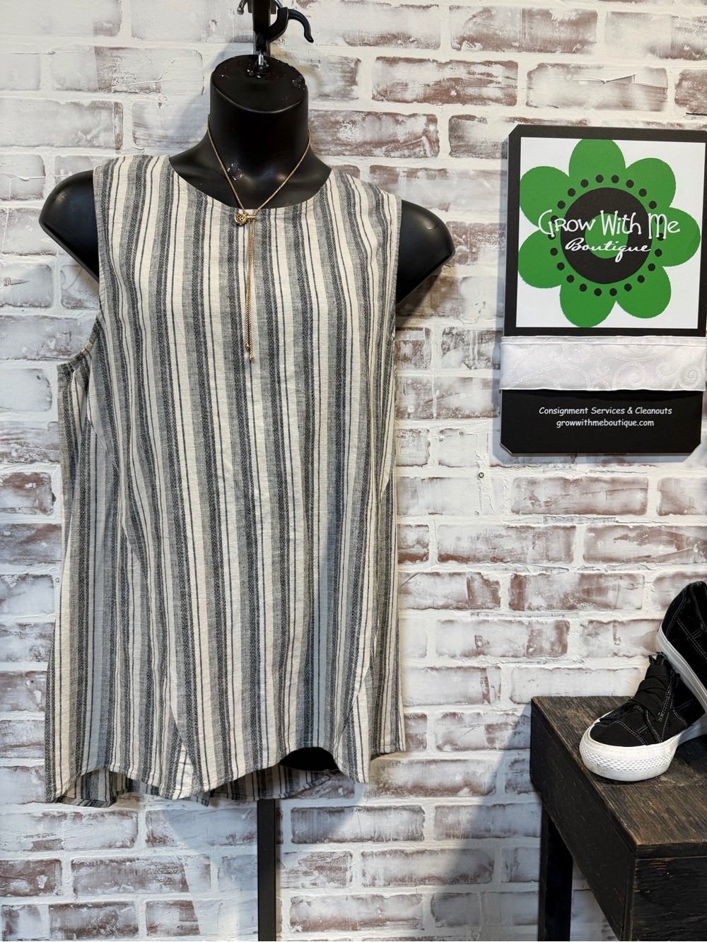Simply Noelle Black and White Vertical Stripe Tank